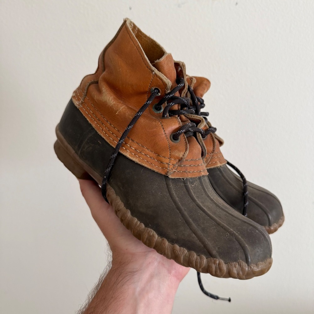 LL Bean Maine Hunting Shoe Vintage 9 Brown Tan Leather Rubber Duck Boots USA
